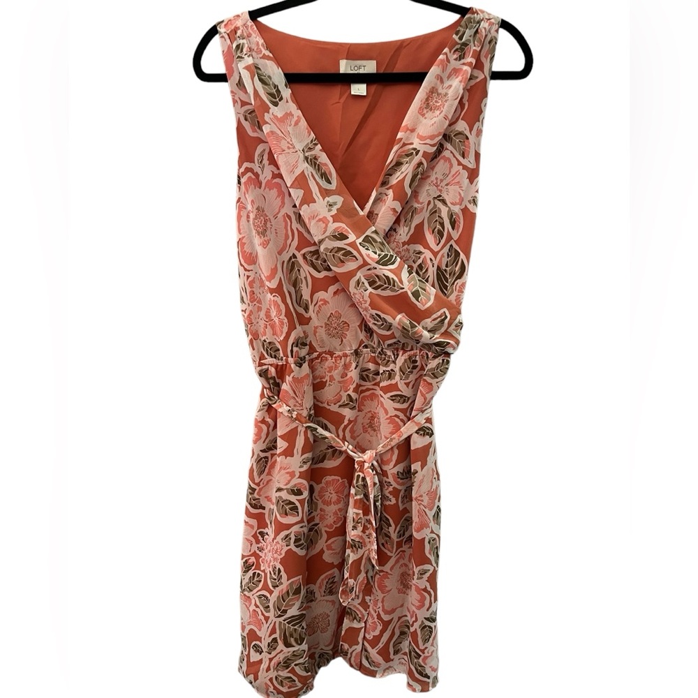 Loft Women’s Sleeveless Midi Coral Casual Dress Floral Print Size Large